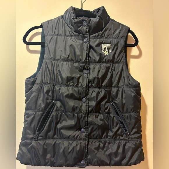 American Eagle Outfitters Navy Blue Puffer Women’s  Winter Vest Size Medium Snap - Picture 1 of 5